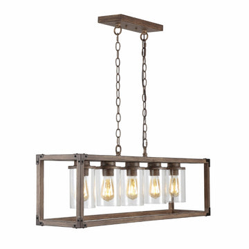 Zeniba  36" Linear Adjustable Iron/Seeded Glass Rustic Farmhouse LED Pendant - JONATHAN Y